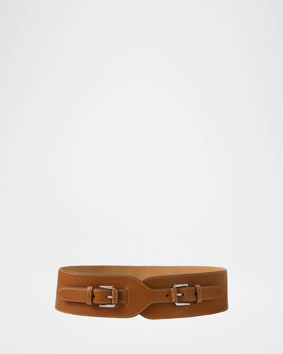 Double-Buckle Calfskin Wide Waist Belt